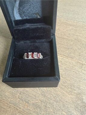 Sterling Silver Red Garnet Bar Ring 8.5